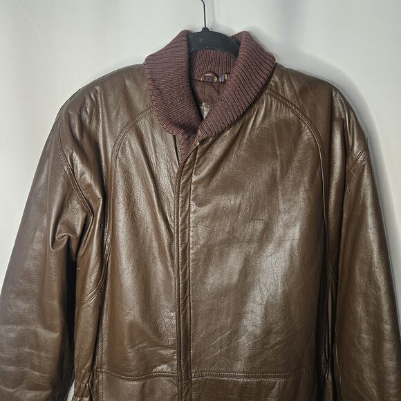 Nino Cerruti Sport Brown Leather Parka Brown Sz Large Asymmetrical Collared Vtg - Picture 2 of 13